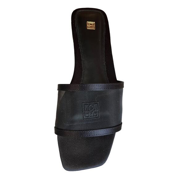 Toteme Shoes - Toteme Black Mesh Logo Resort Slide Sandals 37